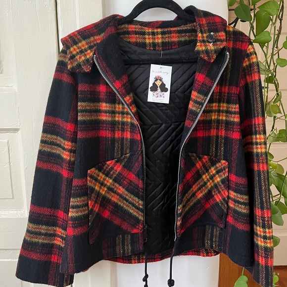 Plaid Short Hooded Jacket Vintage Coat - Picture 5 of 6